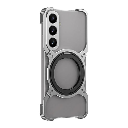 For Samsung Galaxy S24+ 5G Mechanical Arm Borderless MagSafe Holder Metal Phone Case(Grey Silver) - Galaxy S24+ 5G Cases by buy2fix | Online Shopping UK | buy2fix