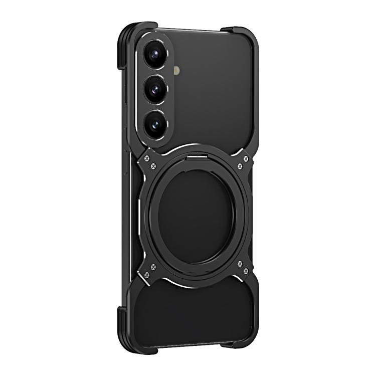 For Samsung Galaxy S24 5G Mechanical Arm Borderless MagSafe Holder Metal Phone Case(Black Silver) - Galaxy S24 5G Cases by buy2fix | Online Shopping UK | buy2fix