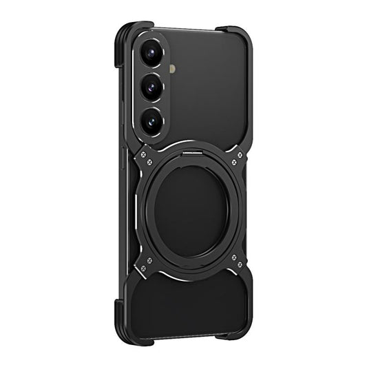 For Samsung Galaxy S24 5G Mechanical Arm Borderless MagSafe Holder Metal Phone Case(Black Silver) - Galaxy S24 5G Cases by buy2fix | Online Shopping UK | buy2fix