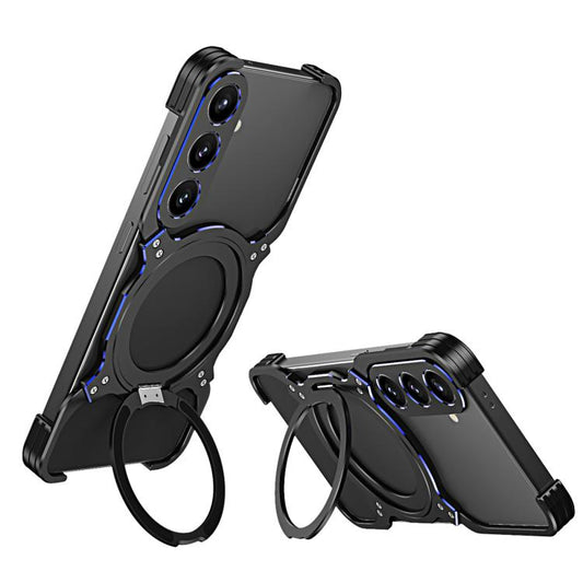 For Samsung Galaxy S24 5G Mechanical Arm Borderless MagSafe Holder Metal Phone Case(Black Blue) - Galaxy S24 5G Cases by buy2fix | Online Shopping UK | buy2fix