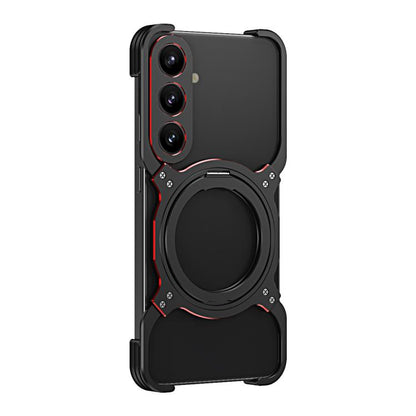 For Samsung Galaxy S25+ 5G Mechanical Arm Borderless MagSafe Holder Metal Phone Case(Black Red) - Galaxy S25+ 5G Cases by buy2fix | Online Shopping UK | buy2fix