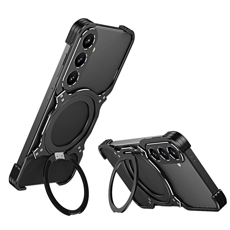 For Samsung Galaxy S25+ 5G Mechanical Arm Borderless MagSafe Holder Metal Phone Case(Black Silver) - Galaxy S25+ 5G Cases by buy2fix | Online Shopping UK | buy2fix