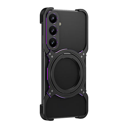 For Samsung Galaxy S25+ 5G Mechanical Arm Borderless MagSafe Holder Metal Phone Case(Black Purple) - Galaxy S25+ 5G Cases by buy2fix | Online Shopping UK | buy2fix