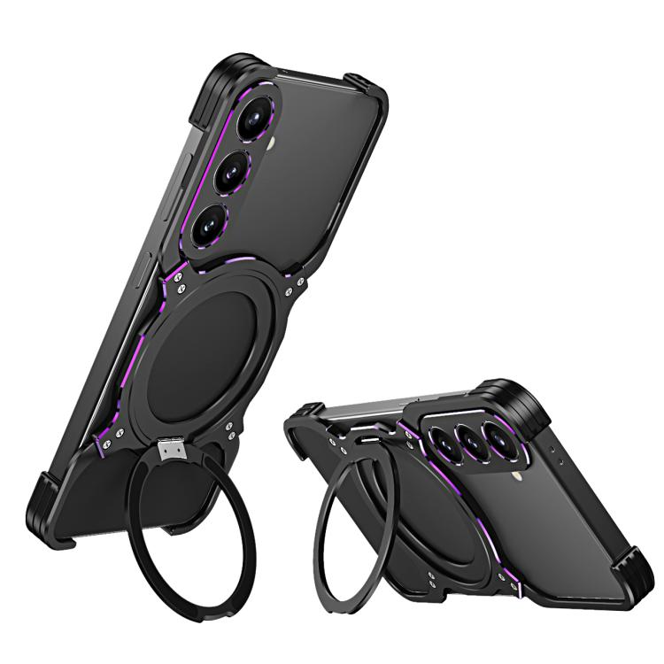 For Samsung Galaxy S25 5G Mechanical Arm Borderless MagSafe Holder Metal Phone Case(Black Purple) - Galaxy S25 5G Cases by buy2fix | Online Shopping UK | buy2fix