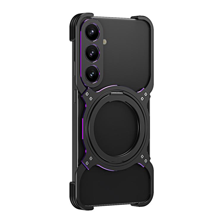 For Samsung Galaxy S25 5G Mechanical Arm Borderless MagSafe Holder Metal Phone Case(Black Purple) - Galaxy S25 5G Cases by buy2fix | Online Shopping UK | buy2fix