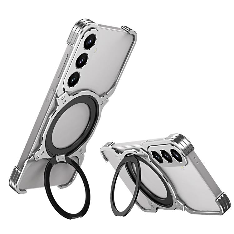 For Samsung Galaxy S25 5G Mechanical Arm Borderless MagSafe Holder Metal Phone Case(Grey Silver) - Galaxy S25 5G Cases by buy2fix | Online Shopping UK | buy2fix