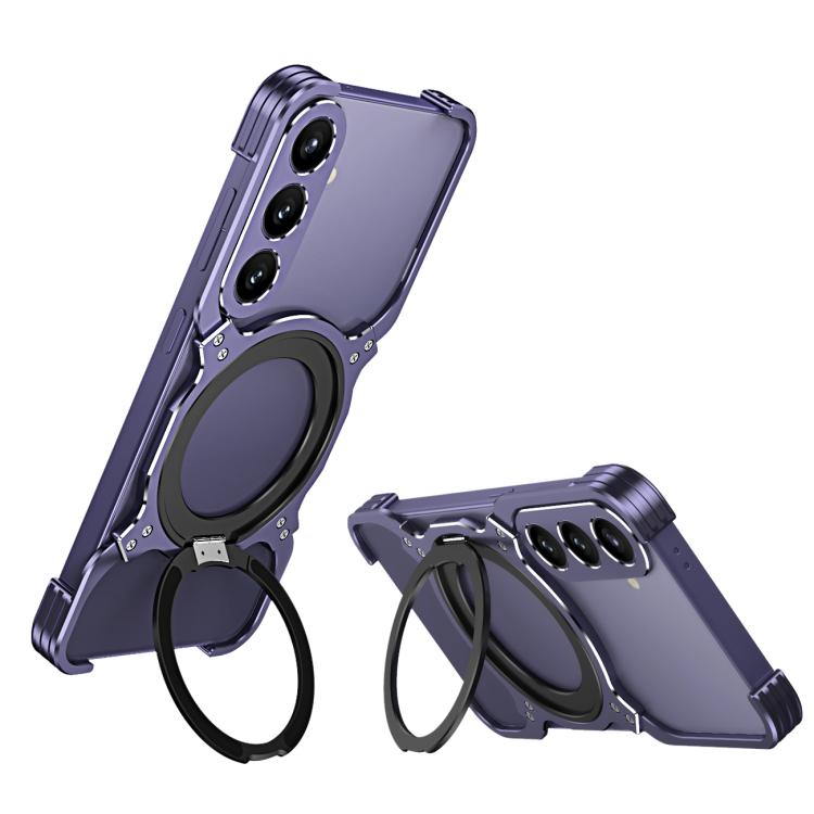 For Samsung Galaxy S25 5G Mechanical Arm Borderless MagSafe Holder Metal Phone Case(Purple Silver) - Galaxy S25 5G Cases by buy2fix | Online Shopping UK | buy2fix