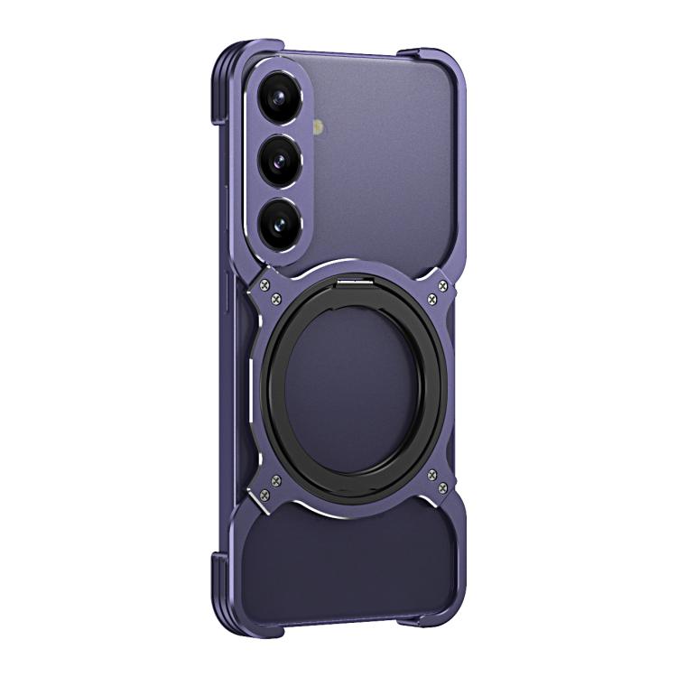For Samsung Galaxy S25 5G Mechanical Arm Borderless MagSafe Holder Metal Phone Case(Purple Silver) - Galaxy S25 5G Cases by buy2fix | Online Shopping UK | buy2fix