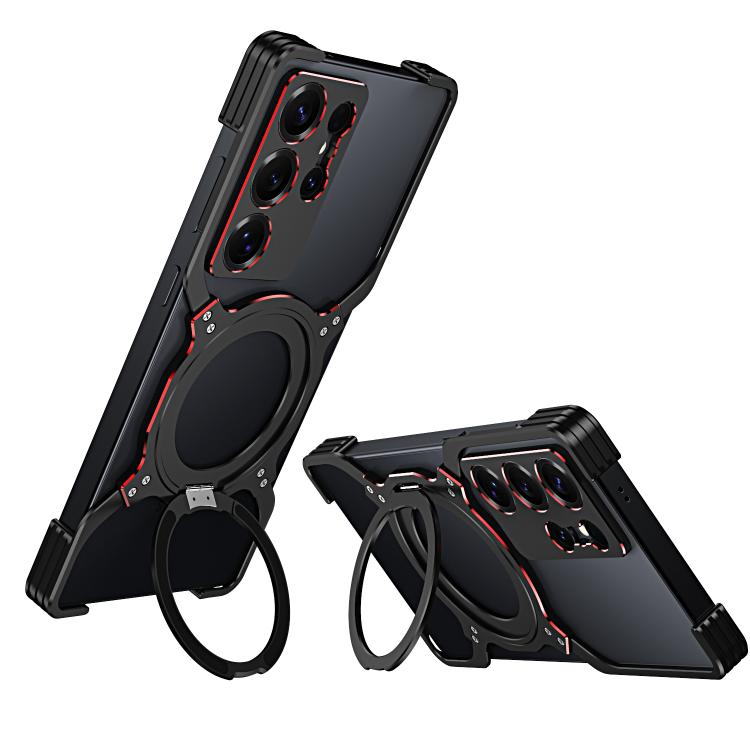 For Samsung Galaxy S25 Ultra 5G Mechanical Arm Borderless MagSafe Holder Metal Phone Case(Black Red) - Galaxy S25 Ultra 5G Cases by buy2fix | Online Shopping UK | buy2fix