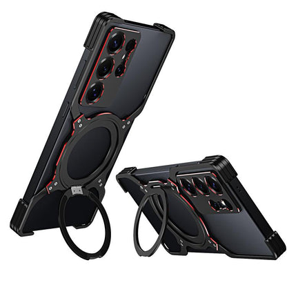 For Samsung Galaxy S25 Ultra 5G Mechanical Arm Borderless MagSafe Holder Metal Phone Case(Black Red) - Galaxy S25 Ultra 5G Cases by buy2fix | Online Shopping UK | buy2fix