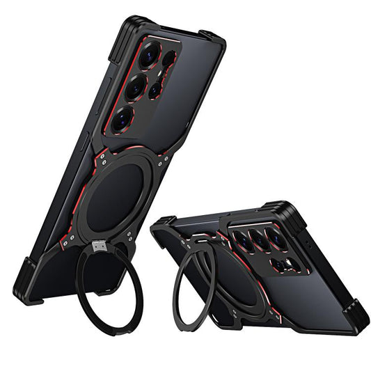 For Samsung Galaxy S25 Ultra 5G Mechanical Arm Borderless MagSafe Holder Metal Phone Case(Black Red) - Galaxy S25 Ultra 5G Cases by buy2fix | Online Shopping UK | buy2fix