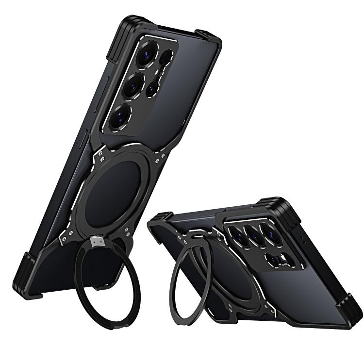 For Samsung Galaxy S25 Ultra 5G Mechanical Arm Borderless MagSafe Holder Metal Phone Case(Black Silver) - Galaxy S25 Ultra 5G Cases by buy2fix | Online Shopping UK | buy2fix