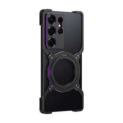 For Samsung Galaxy S25 Ultra 5G Mechanical Arm Borderless MagSafe Holder Metal Phone Case(Black Purple) - Galaxy S25 Ultra 5G Cases by buy2fix | Online Shopping UK | buy2fix