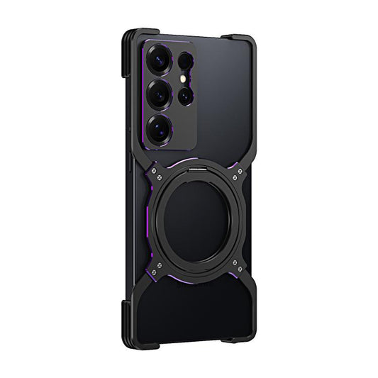 For Samsung Galaxy S25 Ultra 5G Mechanical Arm Borderless MagSafe Holder Metal Phone Case(Black Purple) - Galaxy S25 Ultra 5G Cases by buy2fix | Online Shopping UK | buy2fix