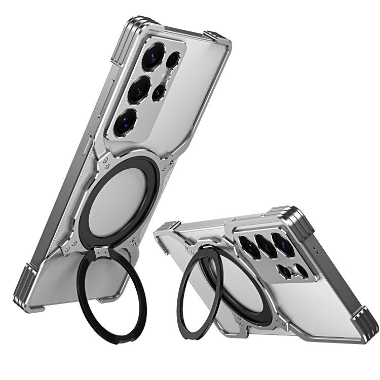 For Samsung Galaxy S25 Ultra 5G Mechanical Arm Borderless MagSafe Holder Metal Phone Case(Grey Silver) - Galaxy S25 Ultra 5G Cases by buy2fix | Online Shopping UK | buy2fix