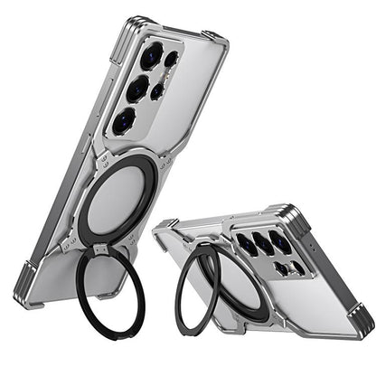 For Samsung Galaxy S25 Ultra 5G Mechanical Arm Borderless MagSafe Holder Metal Phone Case(Grey Silver) - Galaxy S25 Ultra 5G Cases by buy2fix | Online Shopping UK | buy2fix