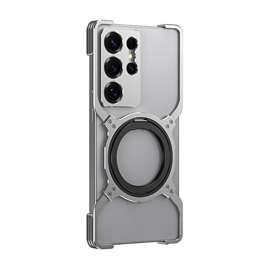 For Samsung Galaxy S25 Ultra 5G Mechanical Arm Borderless MagSafe Holder Metal Phone Case(Grey Silver) - Galaxy S25 Ultra 5G Cases by buy2fix | Online Shopping UK | buy2fix