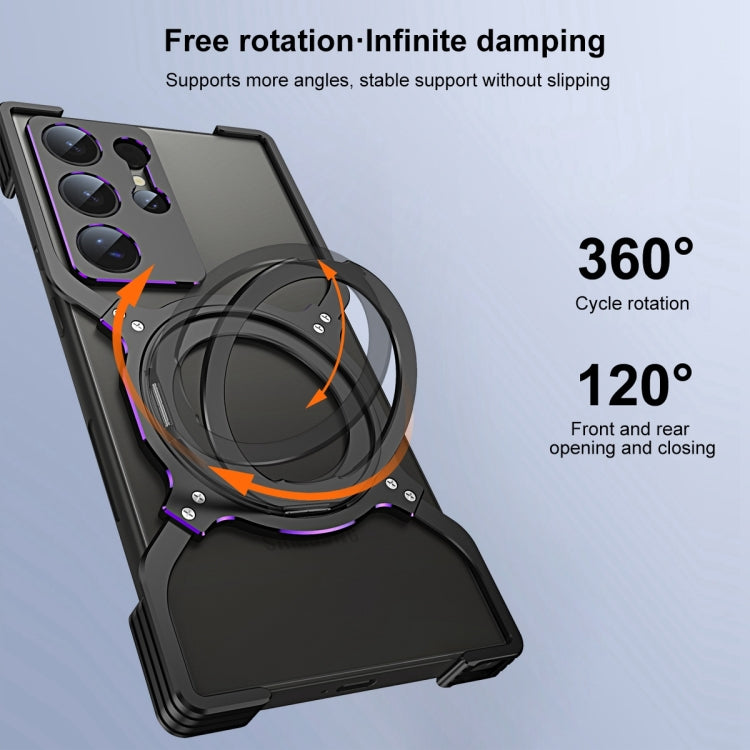 For Samsung Galaxy S24 Ultra 5G Mechanical Arm Borderless MagSafe Holder Metal Phone Case(Black Purple) - Galaxy S24 Ultra 5G Cases by buy2fix | Online Shopping UK | buy2fix