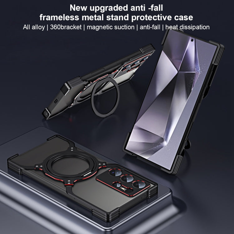 For Samsung Galaxy S25 5G Mechanical Arm Borderless MagSafe Holder Metal Phone Case(Purple Silver) - Galaxy S25 5G Cases by buy2fix | Online Shopping UK | buy2fix