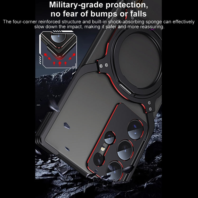 For Samsung Galaxy S25 Ultra 5G Mechanical Arm Borderless MagSafe Holder Metal Phone Case(Black Red) - Galaxy S25 Ultra 5G Cases by buy2fix | Online Shopping UK | buy2fix