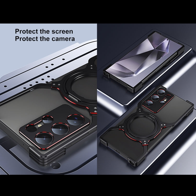 For Samsung Galaxy S24 5G Mechanical Arm Borderless MagSafe Holder Metal Phone Case(Black Silver) - Galaxy S24 5G Cases by buy2fix | Online Shopping UK | buy2fix