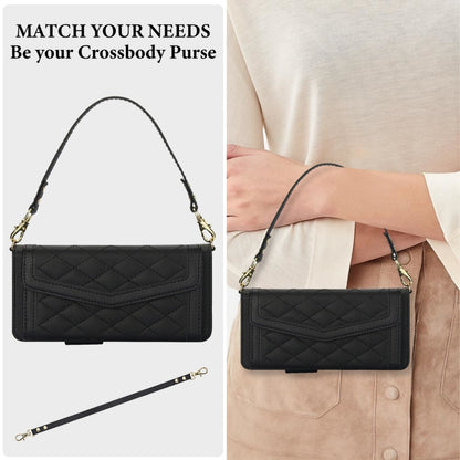 For Samsung Galaxy Z Fold5 Splicing Rhombic Texture Card Holder Phone Case with Lanyard, Not Included Pen(Black) - Galaxy Z Fold5 Cases by buy2fix | Online Shopping UK | buy2fix