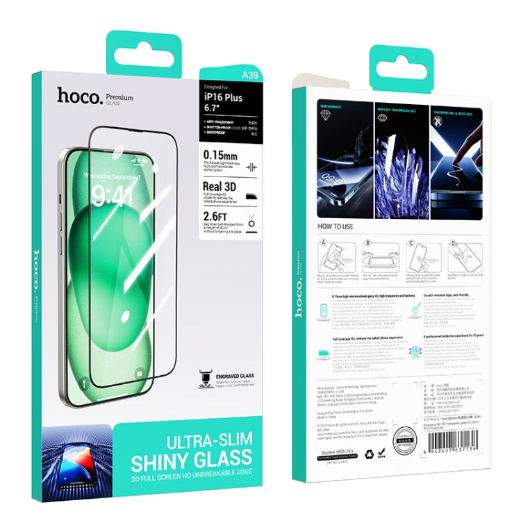 For iPhone 16 Plus hoco A39 0.15mm Etched 3D HD Tempered Film - iPhone 16 Plus Tempered Glass by hoco | Online Shopping UK | buy2fix