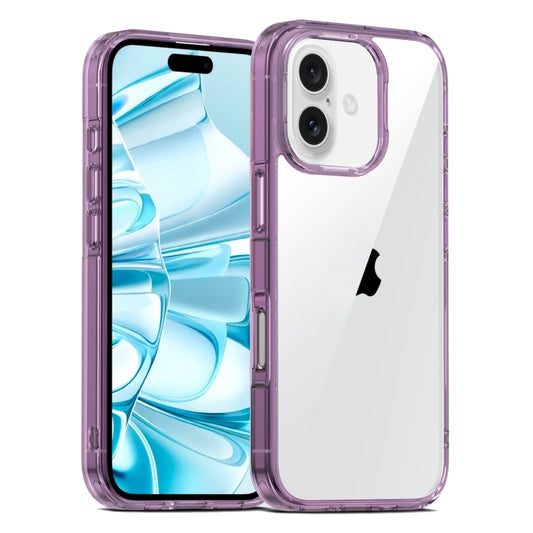 For iPhone 16 PC Hybrid TPU Full Coverage Shockproof Phone Case(Transparent Purple) by buy2fix