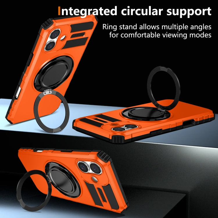 For iPhone 16 Rotating Magnetic Holder Phone Case(Orange) - iPhone 16 Cases by buy2fix | Online Shopping UK | buy2fix