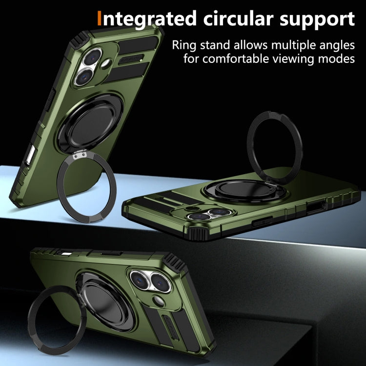 For iPhone 16 Rotating Magnetic Holder Phone Case(Dark Green) - iPhone 16 Cases by buy2fix | Online Shopping UK | buy2fix