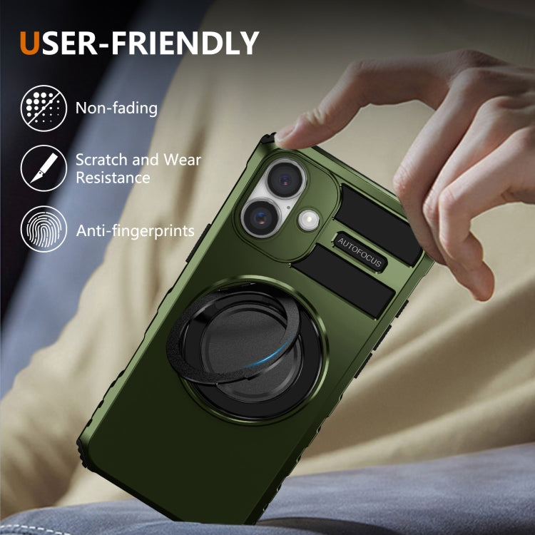 For iPhone 16 Rotating Magnetic Holder Phone Case(Dark Green) - iPhone 16 Cases by buy2fix | Online Shopping UK | buy2fix