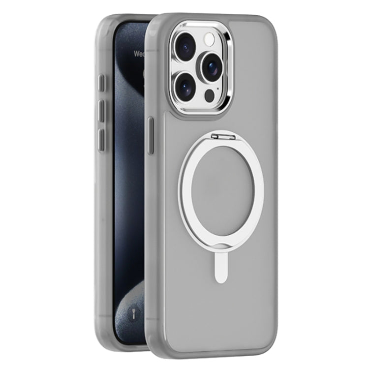 For iPhone 15 Pro Max Skin Feel Frosted MagSafe Magnetic Rotating Holder Phone Case(Light Grey) - iPhone 15 Pro Max Cases by buy2fix | Online Shopping UK | buy2fix