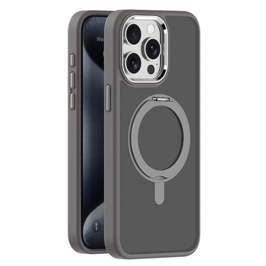 For iPhone 15 Pro Max Skin Feel Frosted MagSafe Magnetic Rotating Holder Phone Case(Dark Grey) - iPhone 15 Pro Max Cases by buy2fix | Online Shopping UK | buy2fix