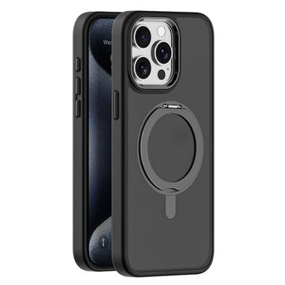 For iPhone 15 Pro Max Skin Feel Frosted MagSafe Magnetic Rotating Holder Phone Case(Black) - iPhone 15 Pro Max Cases by buy2fix | Online Shopping UK | buy2fix