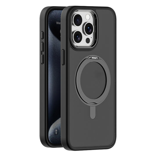 For iPhone 15 Pro Max Skin Feel Frosted MagSafe Magnetic Rotating Holder Phone Case(Black) - iPhone 15 Pro Max Cases by buy2fix | Online Shopping UK | buy2fix