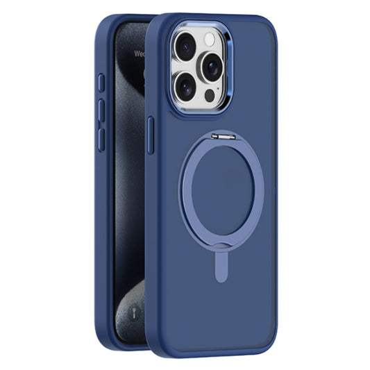 For iPhone 15 Pro Skin Feel Frosted MagSafe Magnetic Rotating Holder Phone Case(Dark Blue) - iPhone 15 Pro Cases by buy2fix | Online Shopping UK | buy2fix