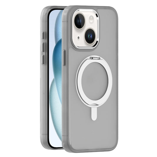 For iPhone 15 Plus Skin Feel Frosted MagSafe Magnetic Rotating Holder Phone Case(Light Grey) - iPhone 15 Plus Cases by buy2fix | Online Shopping UK | buy2fix