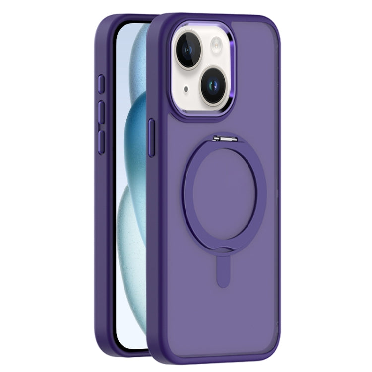 For iPhone 15 Plus Skin Feel Frosted MagSafe Magnetic Rotating Holder Phone Case(Purple) - iPhone 15 Plus Cases by buy2fix | Online Shopping UK | buy2fix