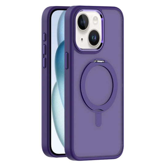 For iPhone 15 Plus Skin Feel Frosted MagSafe Magnetic Rotating Holder Phone Case(Purple) - iPhone 15 Plus Cases by buy2fix | Online Shopping UK | buy2fix