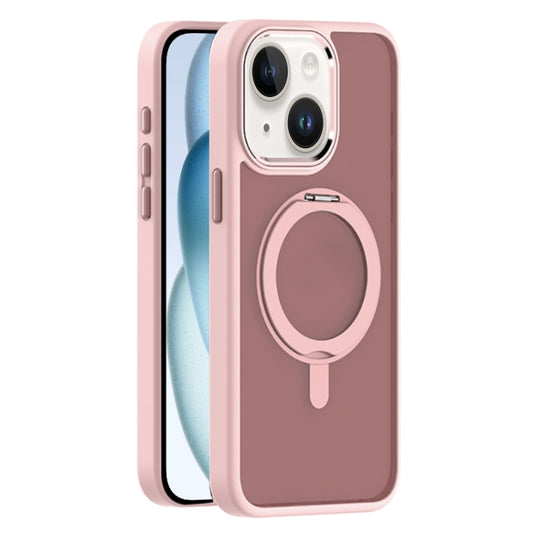 For iPhone 15 Skin Feel Frosted MagSafe Magnetic Rotating Holder Phone Case(Pink) - iPhone 15 Cases by buy2fix | Online Shopping UK | buy2fix