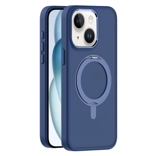 For iPhone 15 Skin Feel Frosted MagSafe Magnetic Rotating Holder Phone Case(Dark Blue) - iPhone 15 Cases by buy2fix | Online Shopping UK | buy2fix