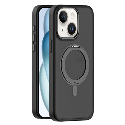 For iPhone 15 Skin Feel Frosted MagSafe Magnetic Rotating Holder Phone Case(Black) - iPhone 15 Cases by buy2fix | Online Shopping UK | buy2fix