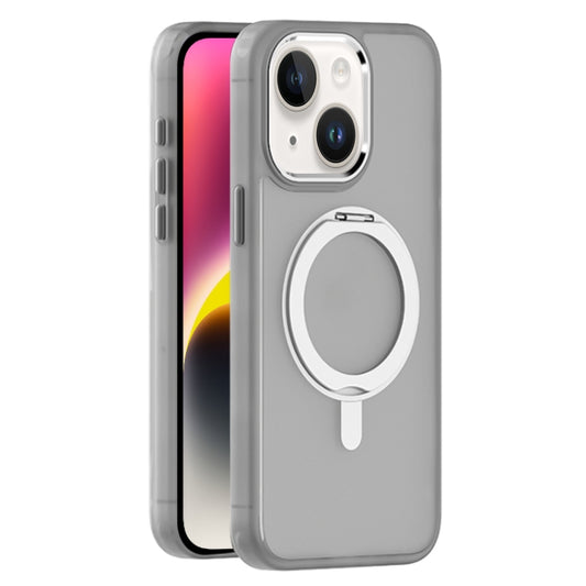 For iPhone 14 Plus Skin Feel Frosted MagSafe Magnetic Rotating Holder Phone Case(Light Grey) - iPhone 14 Plus Cases by buy2fix | Online Shopping UK | buy2fix