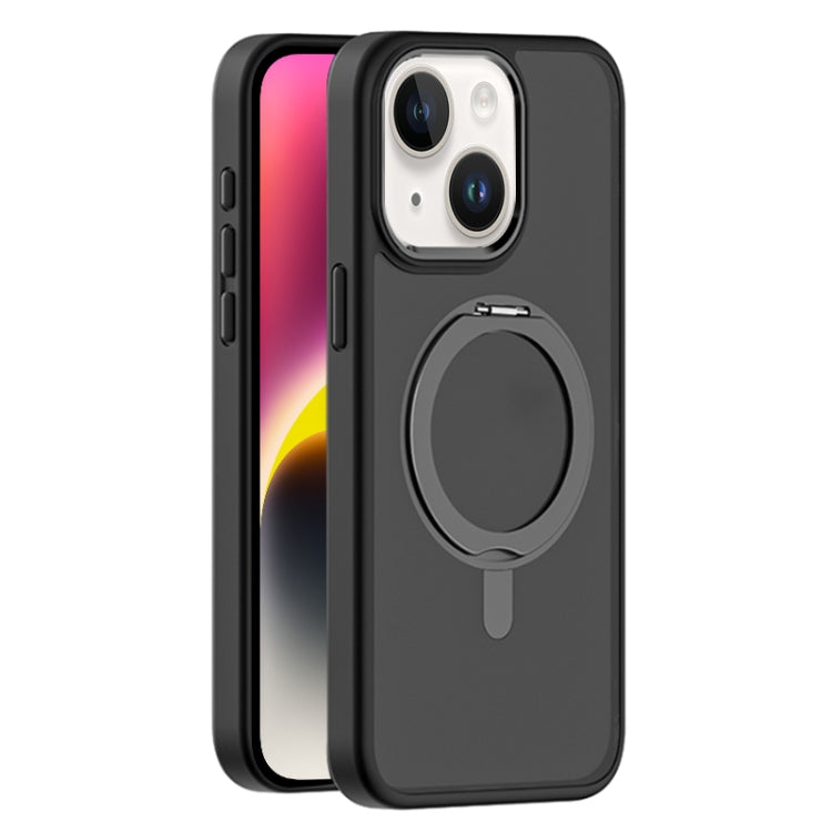 For iPhone 14 Plus Skin Feel Frosted MagSafe Magnetic Rotating Holder Phone Case(Black) - iPhone 14 Plus Cases by buy2fix | Online Shopping UK | buy2fix