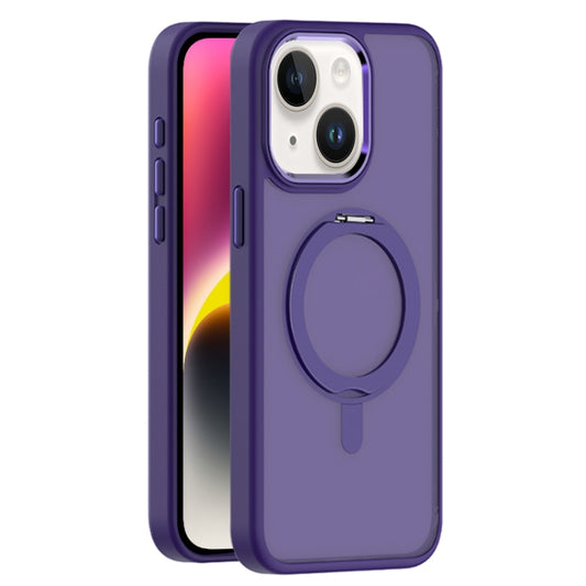For iPhone 14 Plus Skin Feel Frosted MagSafe Magnetic Rotating Holder Phone Case(Purple) - iPhone 14 Plus Cases by buy2fix | Online Shopping UK | buy2fix