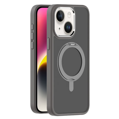 For iPhone 14 Skin Feel Frosted MagSafe Magnetic Rotating Holder Phone Case(Dark Grey) - iPhone 14 Cases by buy2fix | Online Shopping UK | buy2fix