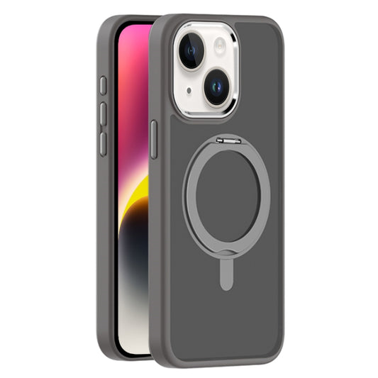 For iPhone 14 Skin Feel Frosted MagSafe Magnetic Rotating Holder Phone Case(Dark Grey) - iPhone 14 Cases by buy2fix | Online Shopping UK | buy2fix