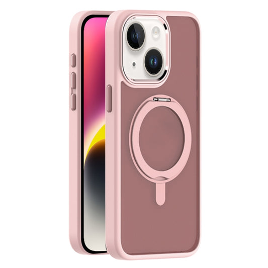 For iPhone 14 Skin Feel Frosted MagSafe Magnetic Rotating Holder Phone Case(Pink) - iPhone 14 Cases by buy2fix | Online Shopping UK | buy2fix