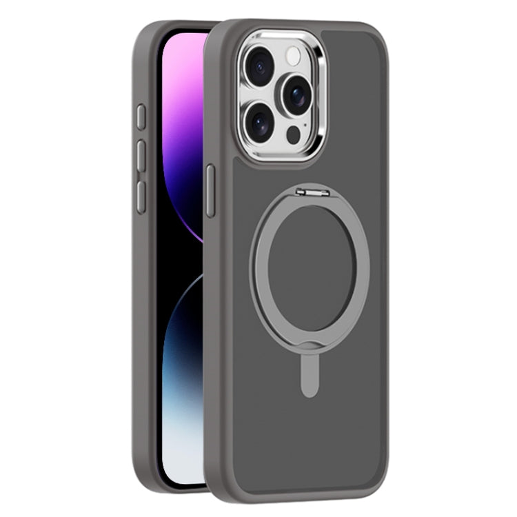 For iPhone 14 Pro Skin Feel Frosted MagSafe Magnetic Rotating Holder Phone Case(Dark Grey) - iPhone 14 Pro Cases by buy2fix | Online Shopping UK | buy2fix