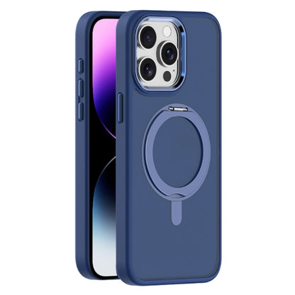 For iPhone 14 Pro Skin Feel Frosted MagSafe Magnetic Rotating Holder Phone Case(Dark Blue) - iPhone 14 Pro Cases by buy2fix | Online Shopping UK | buy2fix